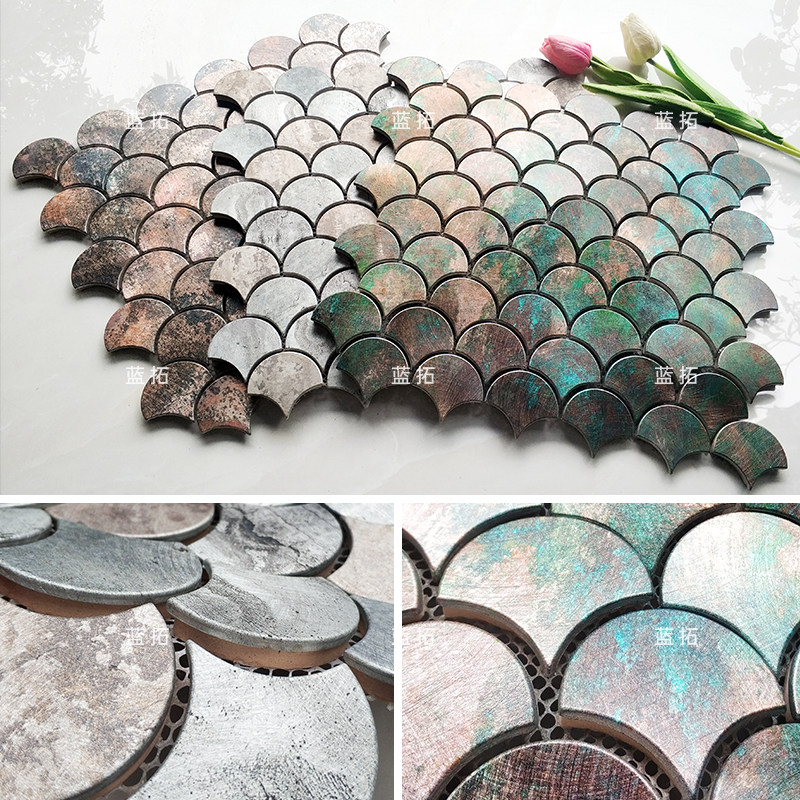 金属不锈钢羽毛马赛克卫生间卧室扇形瓷砖KTV玄关餐厅电视背景砖