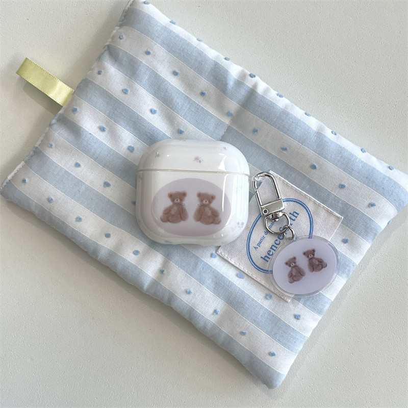 韩风ins小清新紫色碎花小熊适用airpods4苹果耳机保护壳airpodspro1/2代无线蓝牙耳机套pro3代软壳新款带挂件
