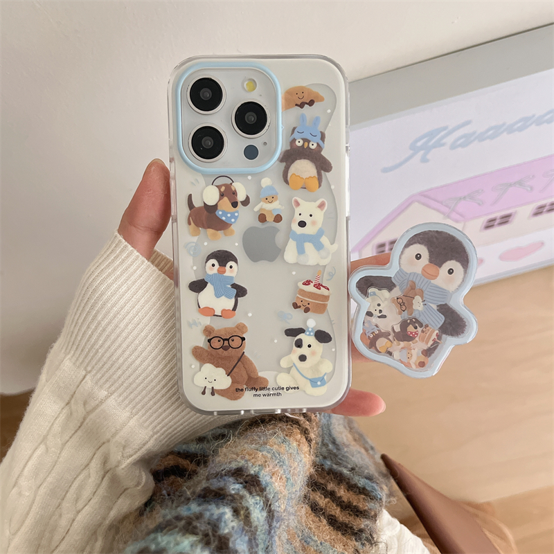 韩系ins可爱jellycat企鹅摇摇乐支架适用苹果15promax手机壳iphone14新款12双层16pro软壳13p防摔全包手机套