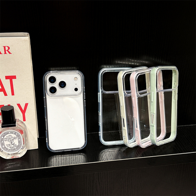 ins风简约纯色边透明苹果超火手机壳16promax新款亚克力二合一iphone17pro女款15创意全包软壳14p保护套适用