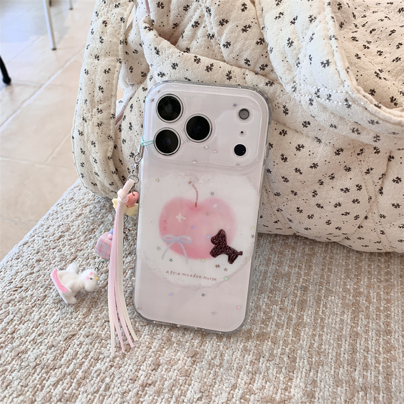 韩系ins氛围感闪粉少女可爱粉苹果小狗适用苹果17promax带挂件手机壳iphone16p款13女14pro创意15双层保护套