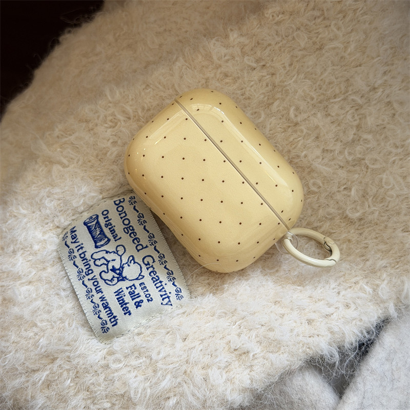 韩系ins简约奶黄波点适用airpods4苹果耳机保护壳airpodspro1/2代无线蓝牙耳机套带挂环pro3代全包软壳新款潮