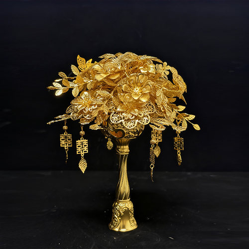 手捧花金色新娘结婚diy出嫁婚礼秀禾订婚成品黄金手工材料包高级