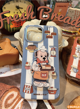 BAO0152Burger and Olaf 小狗面包店复古蓝条纹 手机壳 支架 套装