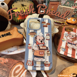 BAO0152Burger and Olaf 小狗面包店复古蓝条纹 手机壳 支架 套装