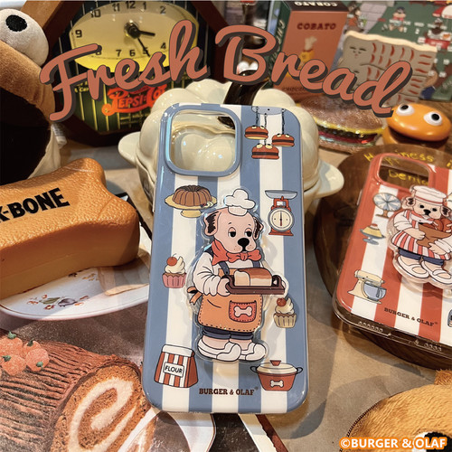 BAO0152Burger and Olaf 小狗面包店复古蓝条纹 手机壳 支架 套装