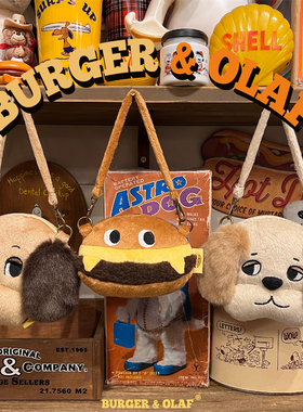 BAO0052 BURGER and OLAF 拉布拉多狗狗汉堡毛绒刺绣零钱卡包拎包