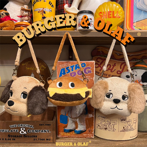 BAO0052 BURGER and OLAF 拉布拉多狗狗汉堡毛绒刺绣零钱卡包拎包
