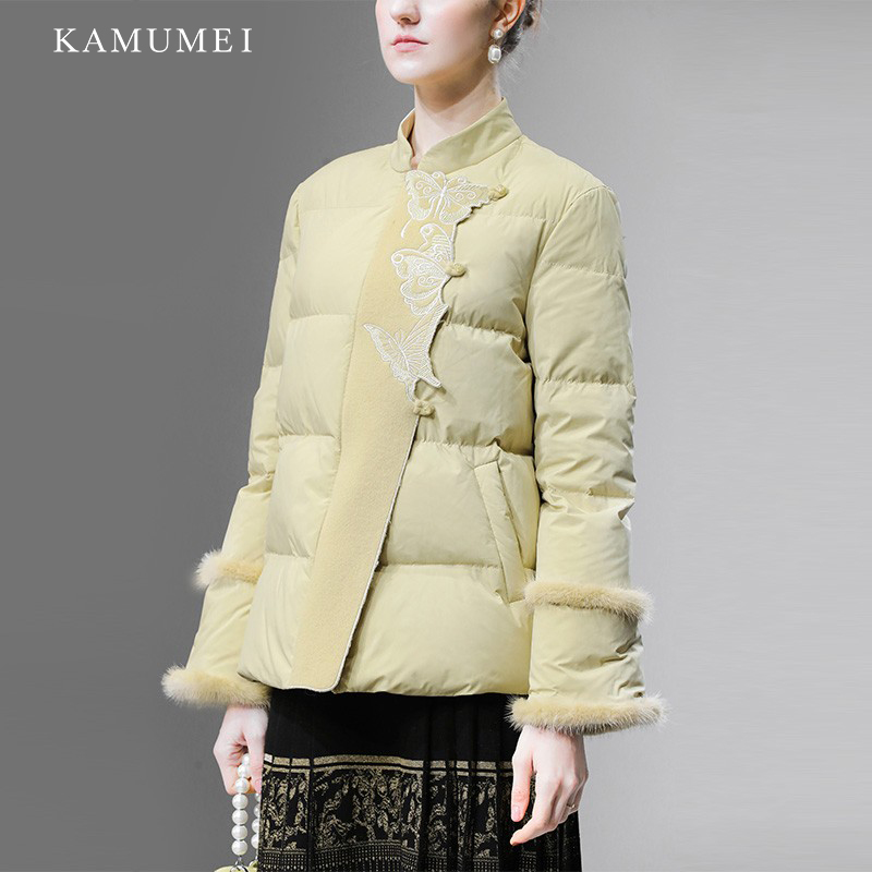 2025冬季新款时尚新中式国风盘扣蝴蝶绣花超好看小A摆羽绒服外套