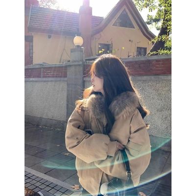 秋冬氛围感 复古气质工装毛领棉服外套ins简约通勤加厚宽松面包服