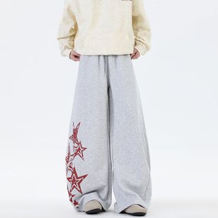美式星星印花弯刀卫裤男女穿搭宽松长裤运动跳舞爵士舞jazz裤子