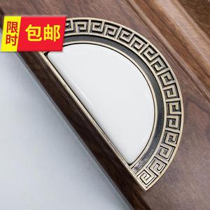 古典新中式拉手仿古柜门实木门把手衣柜橱柜抽屉半圆形 陶瓷r拉手