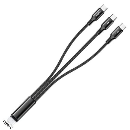 公头type-C转接一拖三充电器线短款适用苹果头华为安卓超级快充手机usb-C toc三合一数据线车载PD接头一分三