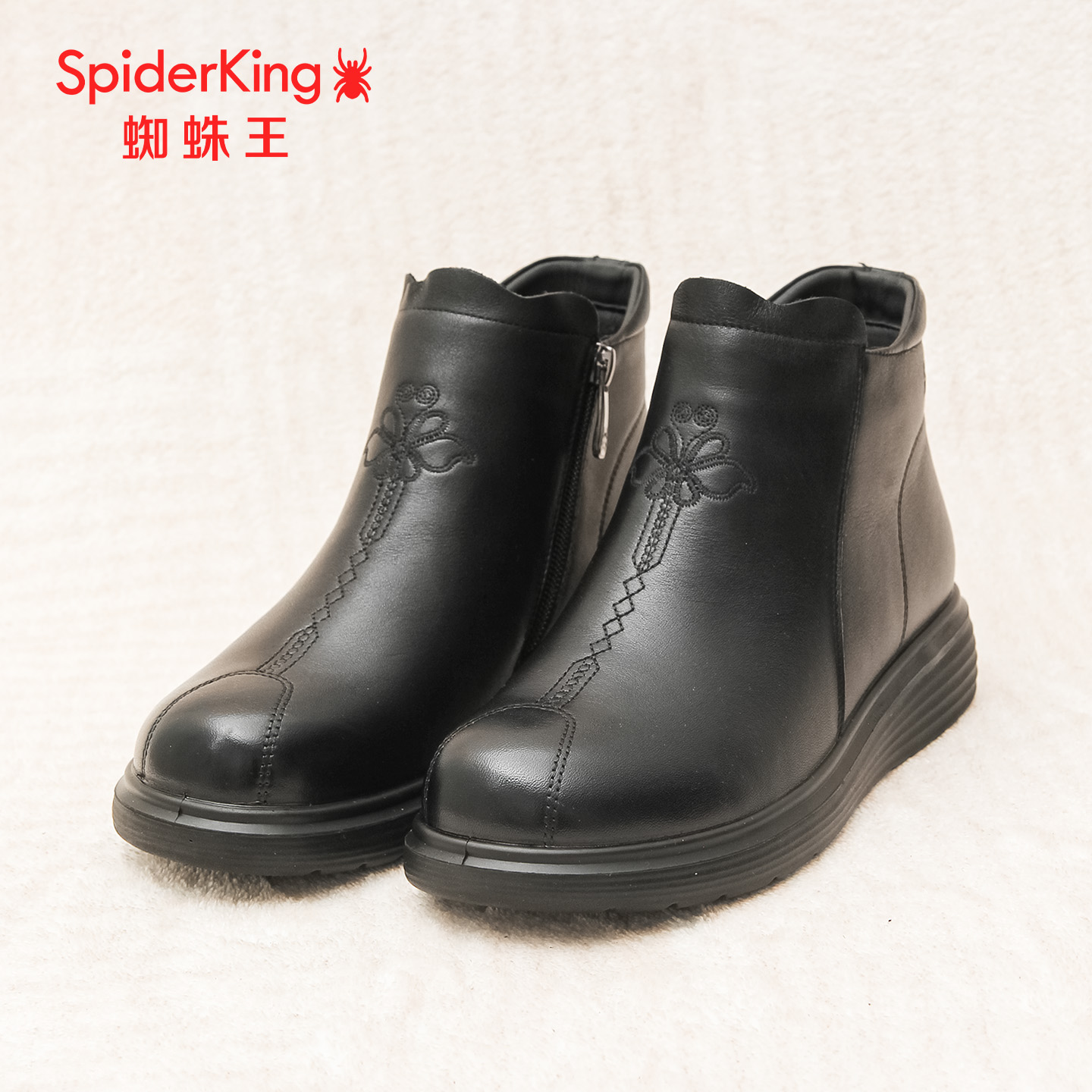 蜘蛛王加绒保暖老年靴冬季新款