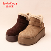 KING 蜘蛛王正品 女雪地靴2025冬新款 SPIDER 加绒反绒保暖厚底棉鞋