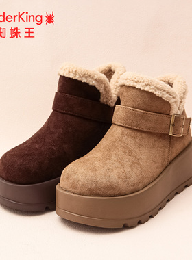 SPIDER KING/蜘蛛王正品女雪地靴2025冬新款加绒反绒保暖厚底棉鞋