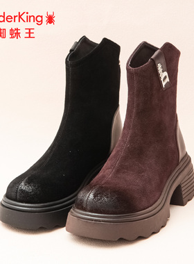 SPIDER KING/蜘蛛王正品切尔西女靴2025冬新款薄绒休闲马丁靴厚底
