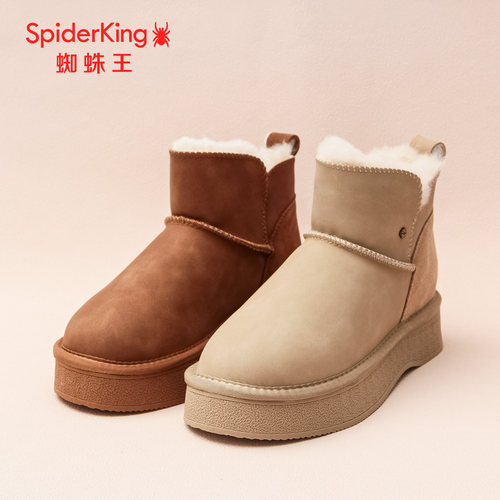 蜘蛛王加绒真皮女雪地靴冬季新款