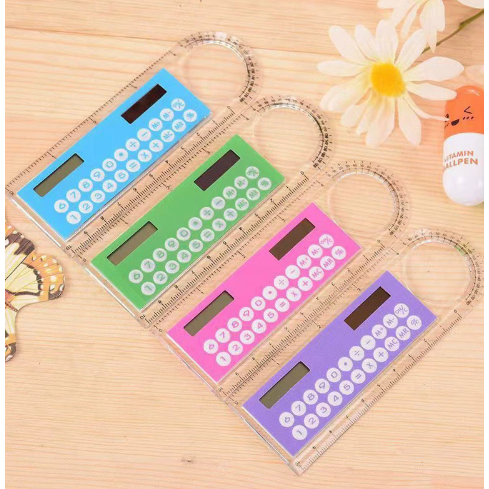 迷你彩色多功能学生10CM直尺太阳能计算器角度放大镜礼品文具