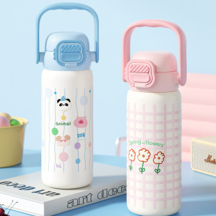 卡通不锈钢保温杯高颜值可爱双饮口女生吸管杯便携随手杯新款