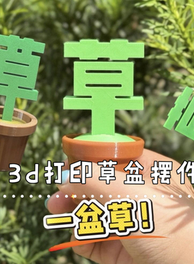 3d打印草盆摆件趣味搞怪仿真盆栽伴手礼解压玩具简约桌面汽车装饰