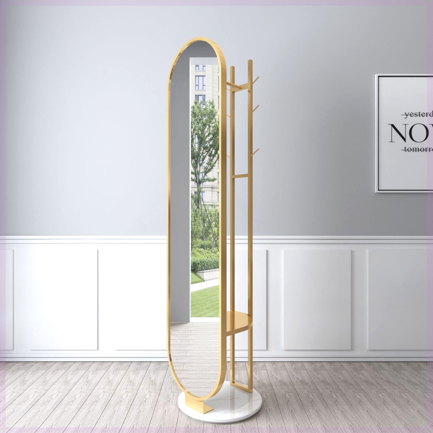 穿衣镜全身镜子落地镜北欧家用网红衣架一体卧室多功能旋转试衣镜