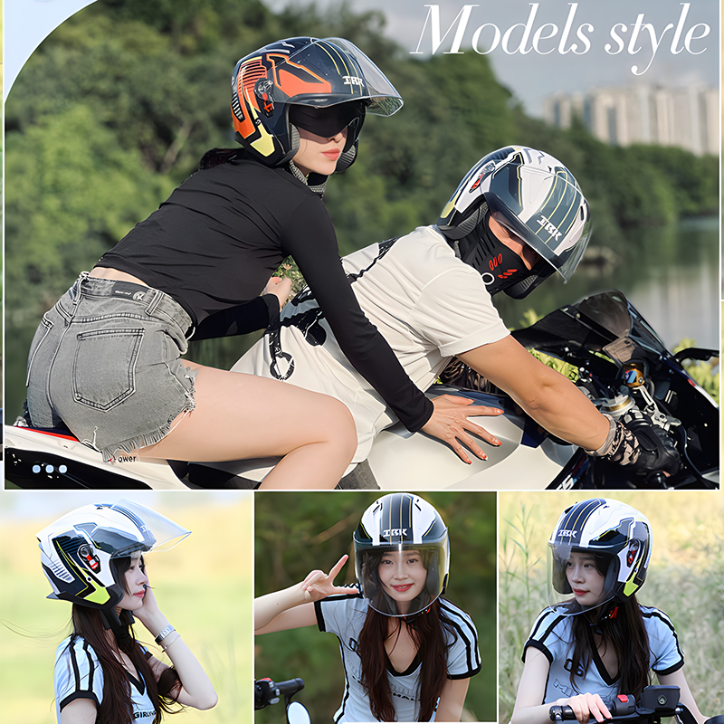 机车摩托车头盔男半盔男士冬季四季蓝牙全盔女电动车头盔四分之三