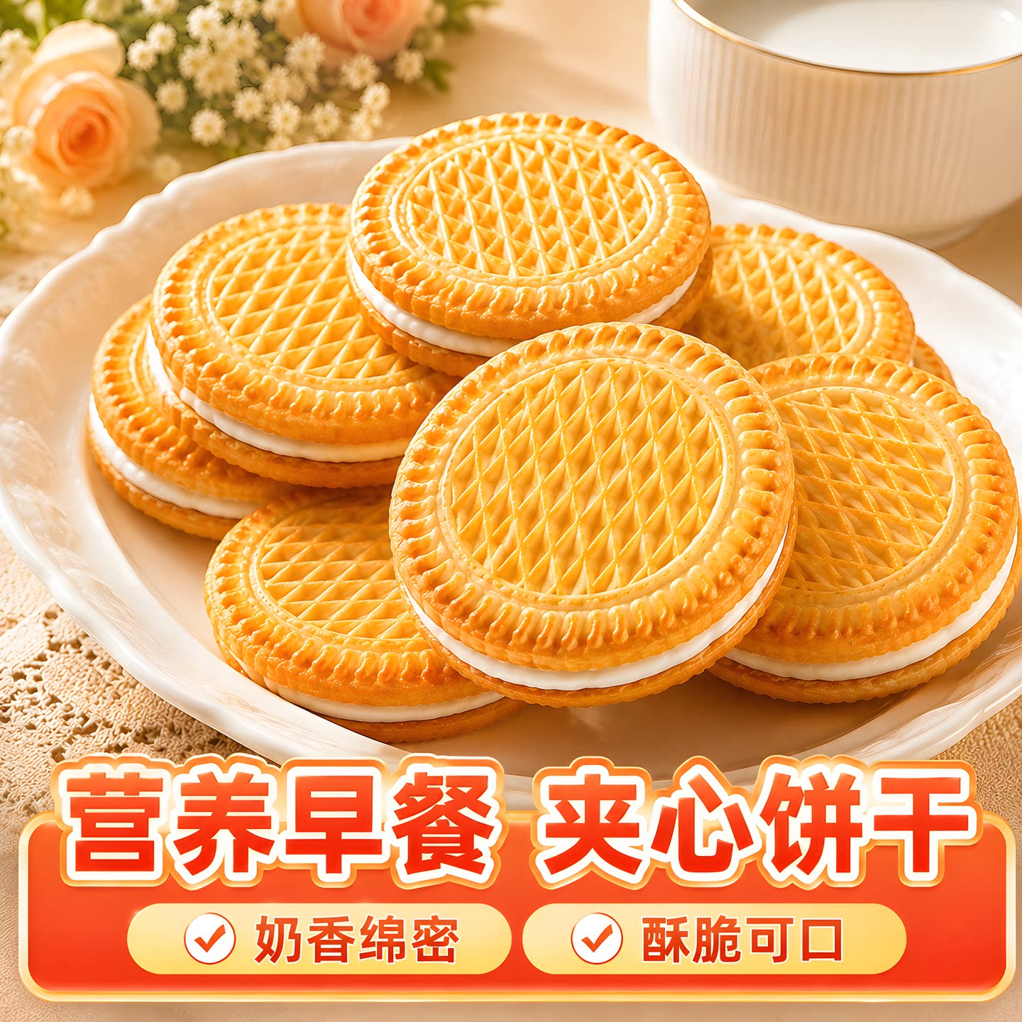 香蕉味牛奶味夹心饼干买年货营养早餐代餐酥性整箱零食老式8090饼