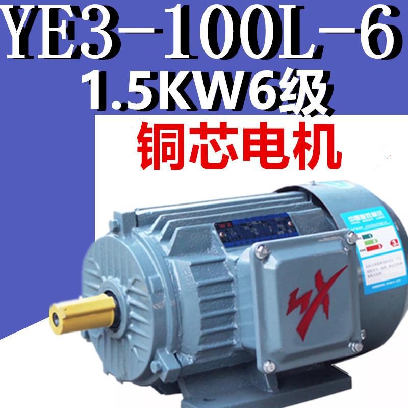 1.5W6级电机YE3-100L-6极三相异步电动机千瓦国标铜线380V马达YX