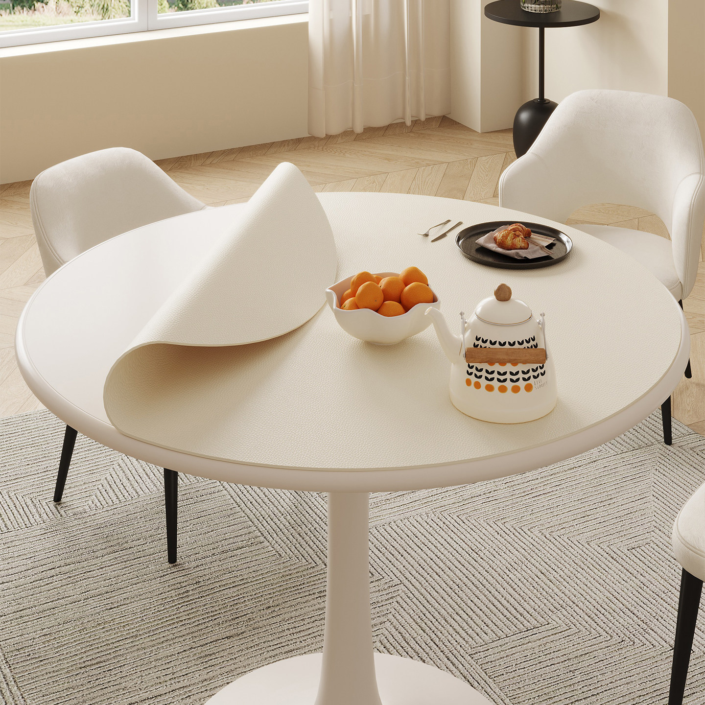 纯色圆形皮革茶几桌垫子防油防水防烫免洗小圆桌布餐桌台面保护垫,居家布艺,桌布,淘宝优惠券,粉丝福利购,淘宝优惠卷