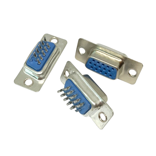 HDB15P串口座焊线式VAG头兰胶3排15针公母头显示器插头塑壳铁壳