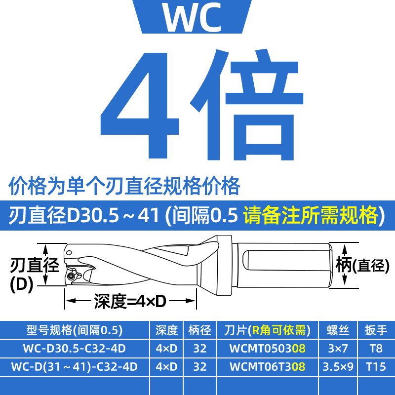 U钻暴力钻2D 3D 4D 5D倍径数控车床用小直径平底快速钻头刀杆