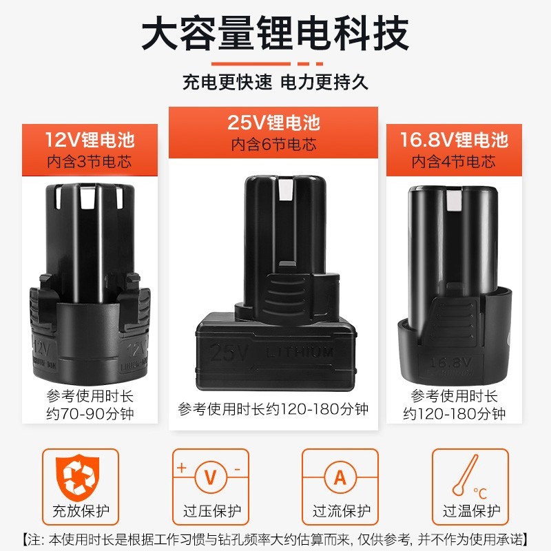 戈麦斯 卡瓦尼充电钻锂电池12v16.8v25伏电钻起子手枪手电转充电