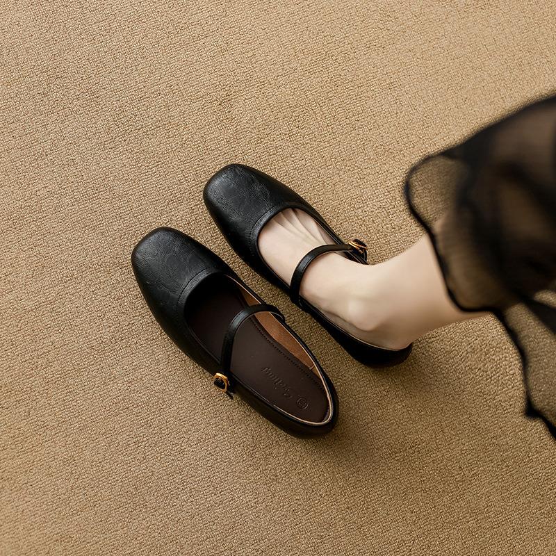 平底单鞋女夏新款软皮浅口配裙子温柔玛丽珍不累脚女鞋软底旗袍鞋