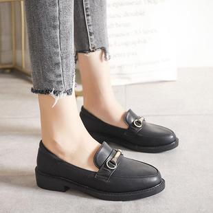加绒保暖小皮鞋女英伦风秋季日系制服鞋黑色乐福鞋软皮单鞋女鞋