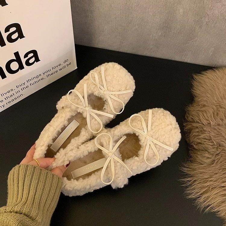 甜美毛毛鞋女2025秋冬新款外穿加绒保暖结平底一字带豆豆棉鞋,户外/登山/野营/旅行用品,其他户外鞋,淘宝优惠券,粉丝福利购,淘宝优惠卷