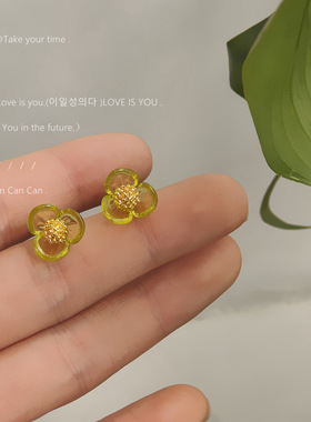 英系chrry koop夏季亮眸设计感清新绿色小花耳钉年新款ins耳饰