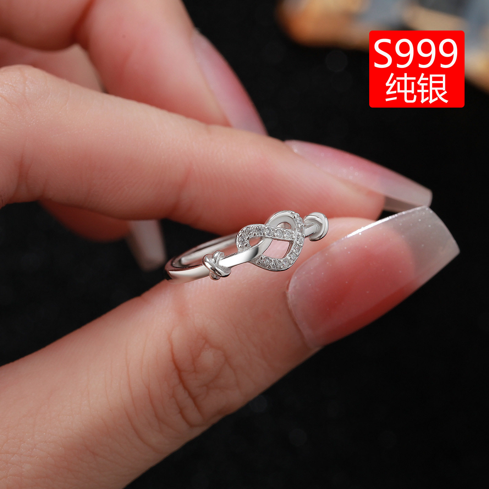 日系设计师topwhits银银心形时尚轻奢开口戒指小众设计指环新款