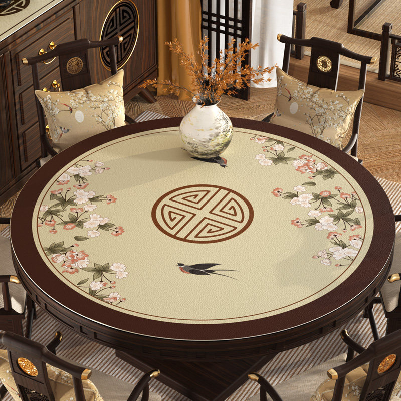 新中式圆桌桌垫防水防油免洗保护垫轻奢高级感皮革圆形餐桌桌面垫,居家布艺,桌布,淘宝优惠券,粉丝福利购,淘宝优惠卷