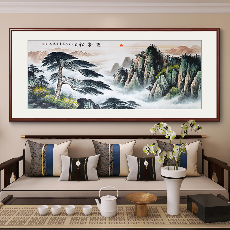 手绘真迹国画迎客松挂画客厅装饰画壁画办公室靠山图中堂画山水画