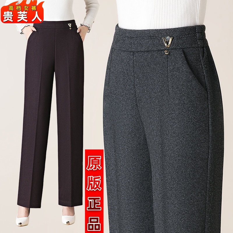 中老年妈妈裤子女灰色毛呢裤