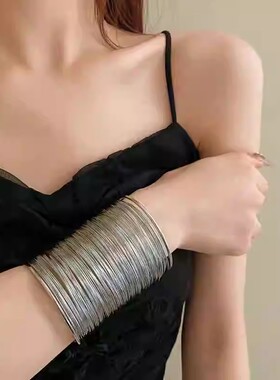 多层铁丝缠绕开口手镯欧美夸张设计感手环时尚冷淡风2026手饰