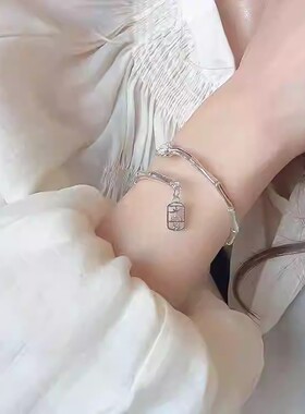 新中式竹节莲花开口手镯古风百搭气质手环冷淡风简约时尚手饰