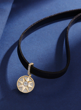 韩国choker罗盘项链女皮绳锁骨链短款脖子颈带经典黑色颈链项圈