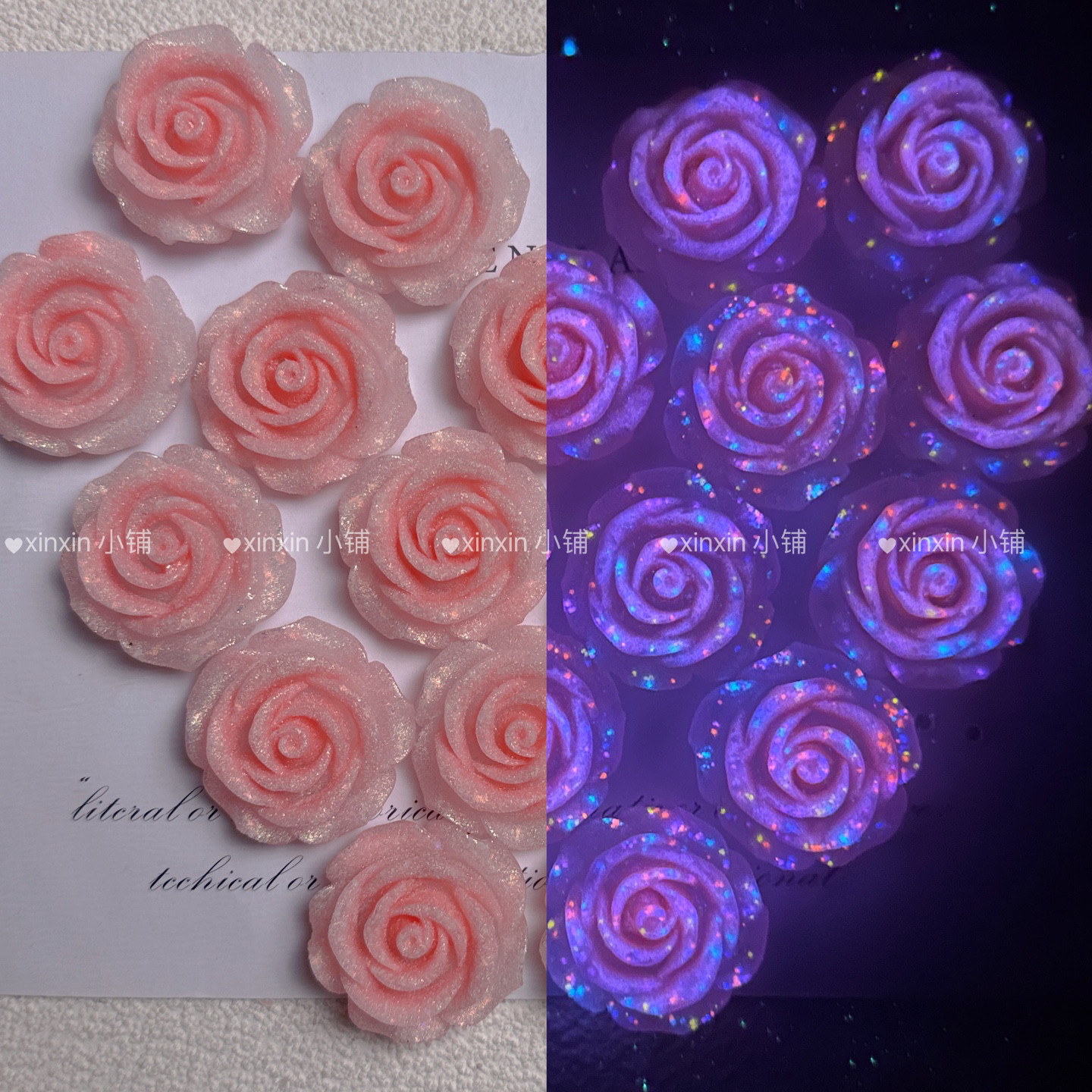 【彩色砂糖玫瑰】萤火虫夜光【卡3.6cm】手工DIY饰品-树脂花