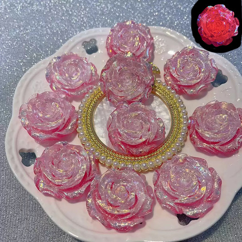 极光猫眼大玫瑰【卡3.6CM】手工DIY饰品-萤火虫夜光树脂花
