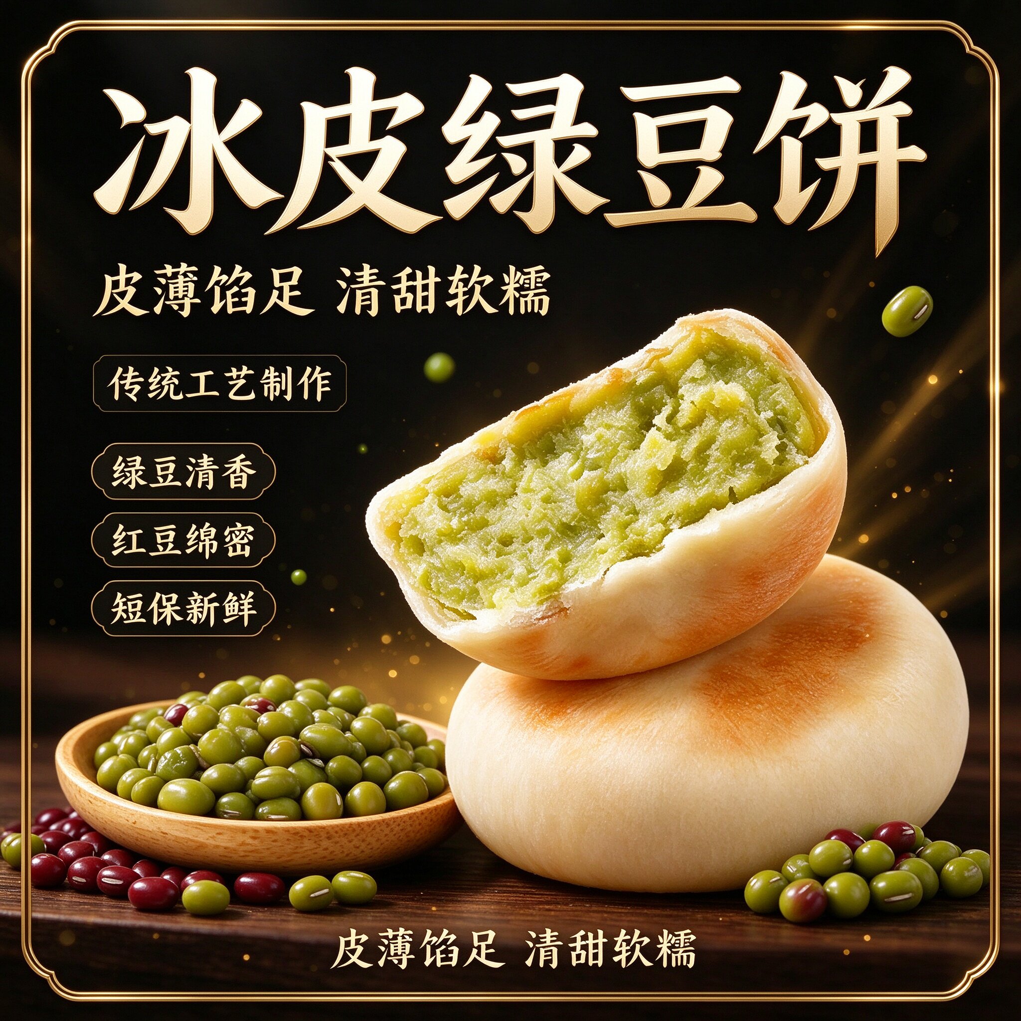 冰皮绿豆糕红豆饼怀旧零食品中秋传统糕点心细腻顺滑饼绵薄6bb