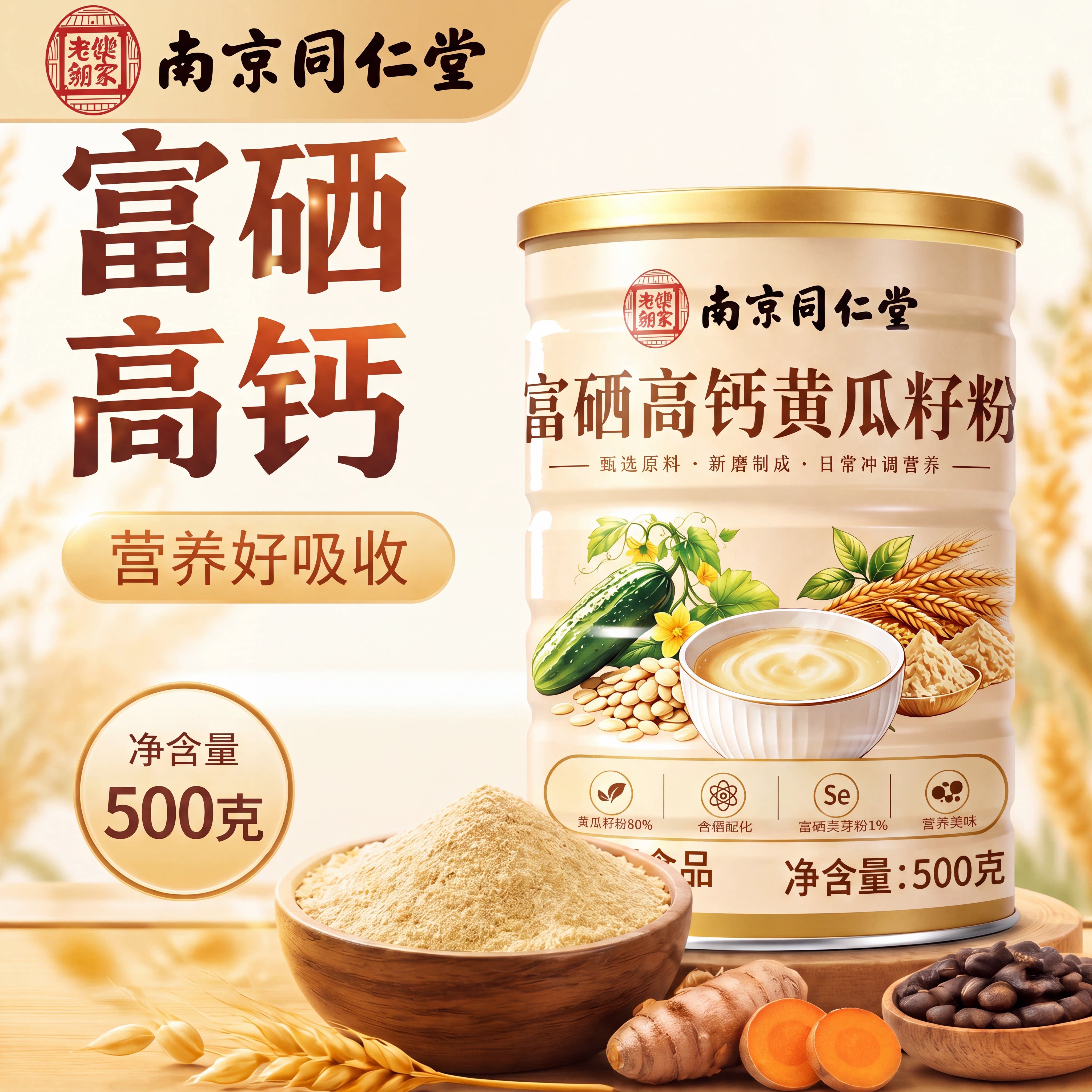 【药房直发】同仁堂富硒高钙黄瓜籽粉正品官方旗舰店纯老补骨接ZZ图片