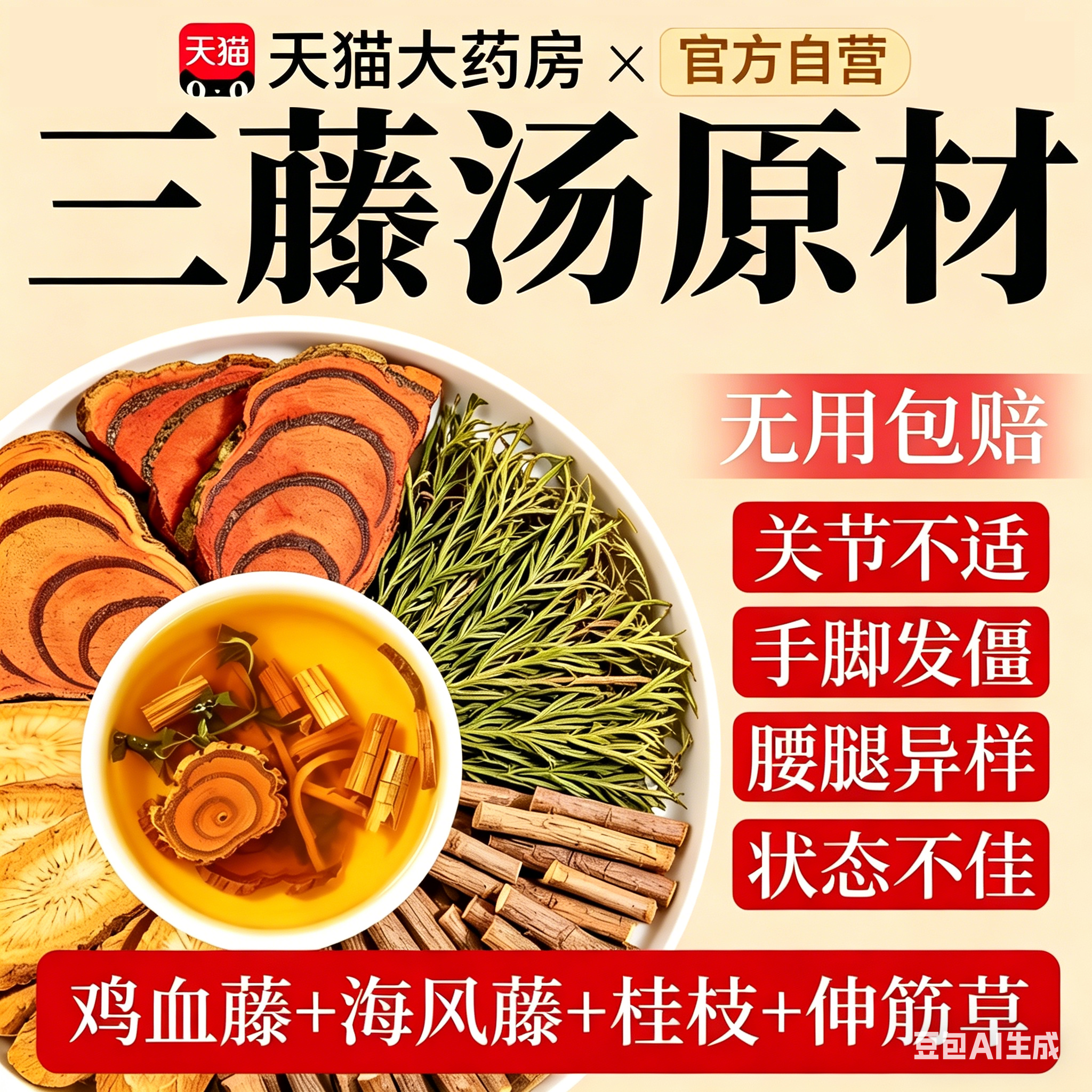 三藤汤包原料闽南猪脚鸡血藤海风藤中药材三腾汤正品官方旗舰店ZZ