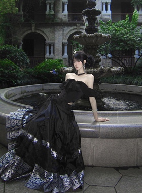 京云染【汀蝉】原创汉服半身裙黑银马面裙仿妆花织锦缎日常百搭